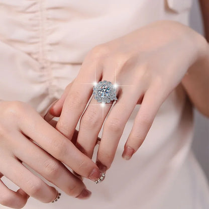 Women's Exaggerated Floral Head 3CT Moissanite Ring PT950 Platinum Band for Stylish Sparkling Party Engagement