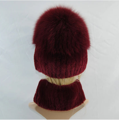 New Winter Lady Brand Hand Make Real Genuine Fox Fur Hat Scarf Girls Natural Real Rex Rabbit Fur Ring Cap Real Fur Scarves Hats