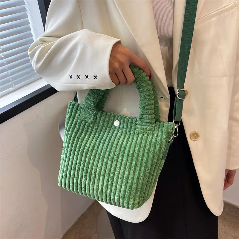 Fashion Corduroy Women's Bag 2023 Trend New Handbags Niche Versatile Bucket Shoulder Bags Female Nylon Button Crossbody Bags