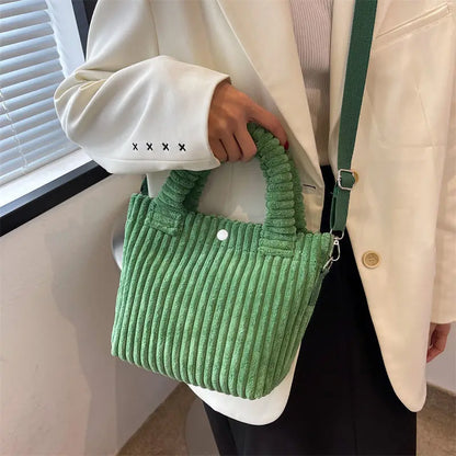 Fashion Corduroy Women's Bag 2023 Trend New Handbags Niche Versatile Bucket Shoulder Bags Female Nylon Button Crossbody Bags