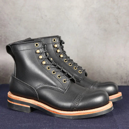 Handmade-Goodyear High Top Outdoor Casual Leather Shoes Trend Retro Boots Motorcycle Boots Men's Boots