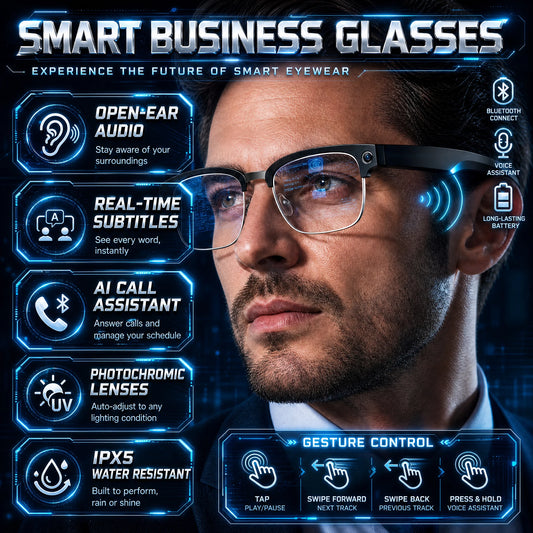 New AI Smart Glasses Various Language Translation 800W Pixel Camera Video Music Player Call Business 8K Color Change Glasses Men