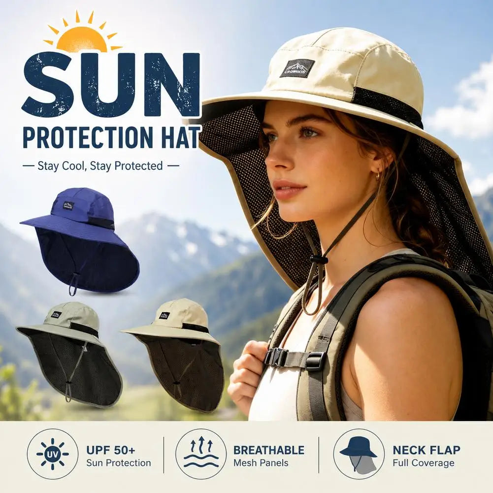 Summer UV Protection Sun Hats Outdoor Hunting Fishing Cap For Men Women Hiking Camping Visor Bucket Hat Neck Flap Fisherman Hat