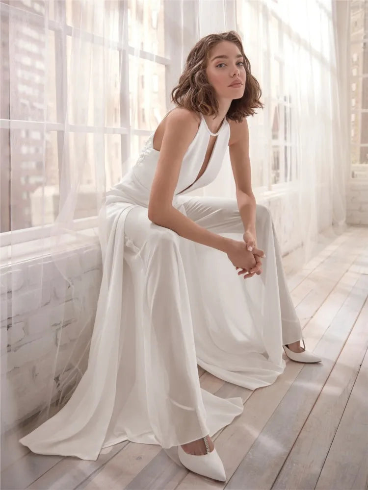Solid Color Neckband Woman's Jumpsuit Summer Sexy Backless Deep V-neck Fashion Sleeveless Wide Leg Jumpsuits Ladies Streetwear
