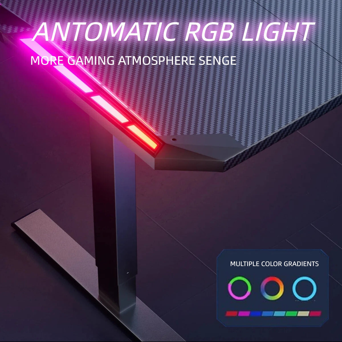 NEBMAAX Electric Height Adjustable Gaming Desk With RGB LED Strip Lights, Built-In Cup Holder Headset Hook Ergonomic Computer Game Table with Carbon Fiber Surface, 2 Memory Positions and 3 Sizes