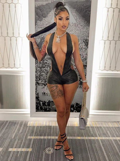 Weird Puss Sexy Backless Romper Women Deep V-Neck Sleeveless Coquette Summer New 2026 Trend Stretch Skinny Clubwear Playsuit