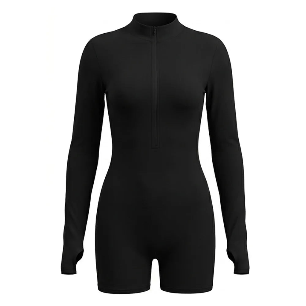 FLARORA Sexy Hollow Out Backless Rompers Woman Trend O-Neck Full Sleeve Zip Skinny Peach Hip Playsuits Midnight Party Clubwear