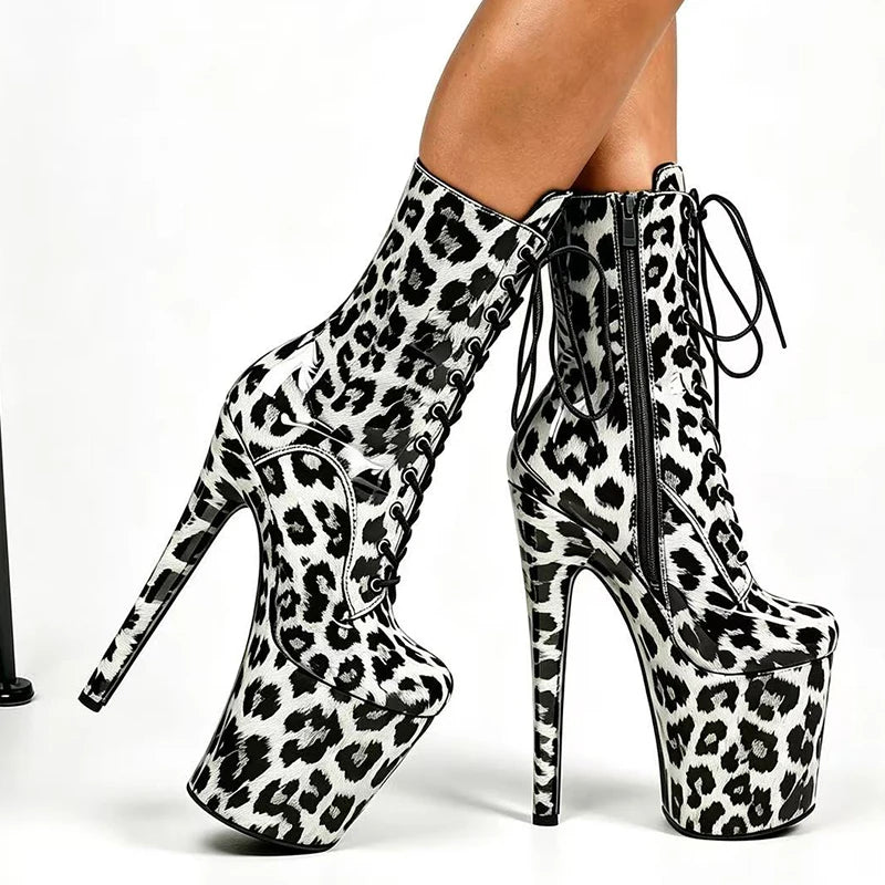 Stripper Heels 20CM/8Inches Supers Fashion Pole Dance Shoes For Nightclub Club Party Women Platform Leopard print Short Boots