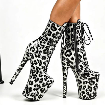 Stripper Heels 20CM/8Inches Supers Fashion Pole Dance Shoes For Nightclub Club Party Women Platform Leopard print Short Boots