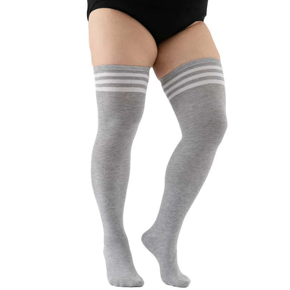 Black White Striped Long Socks Plus Size Elastic Over Knee Thigh High Stockings Autumn Winter Leg Warmers for Oversized Women XL