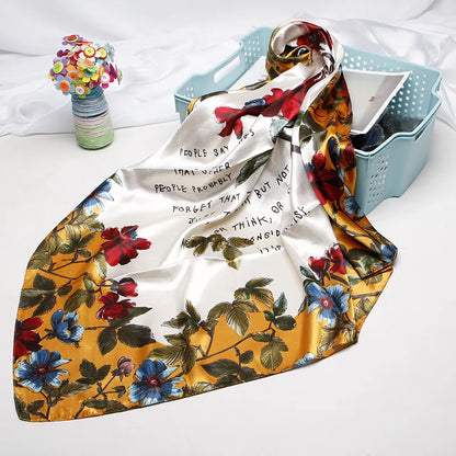Wholesale Fashion Floral Print Kerchief Silk Satin Shawls and Wraps Hijab Scarfs Female 90cm*90cm Square Bag Scarves For Ladies