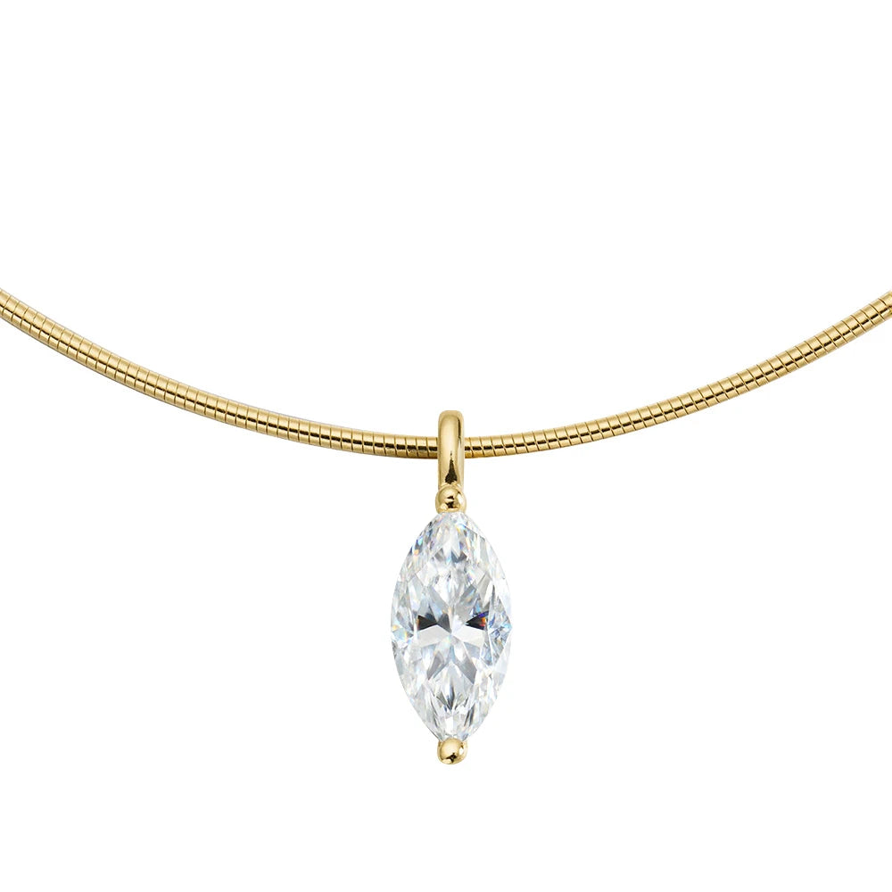 Smyoue 3CT 7*14MM Marquise Cut Moissanite Necklace for Women Solitaire Pendant Sparkling Chain Lab Diamond Pure 925 Jewelry