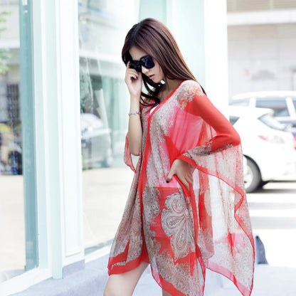 〔YS1〕Summer Sun Protection Chiffon Printed Scarf  Scarf Polyester Shawls For Women Beach Silk Variable Decorative Shawl