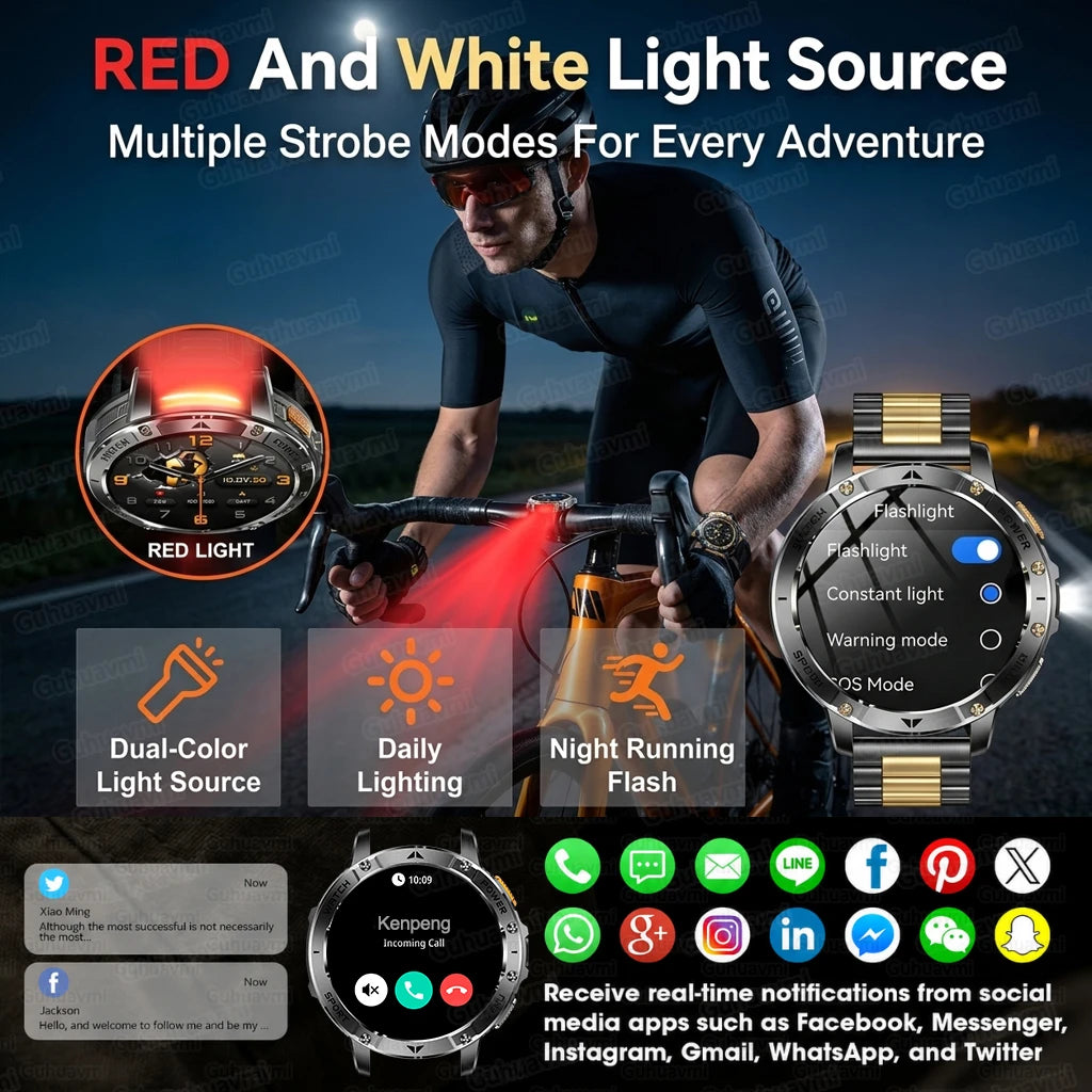 TANK Ultra Outdoor Smartwatch 1400mAh Battery Military Watches Waterproof Two-color Tactical LED Flashlight Men Sports Bracelet