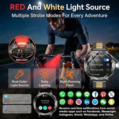 TANK Ultra Outdoor Smartwatch 1400mAh Battery Military Watches Waterproof Two-color Tactical LED Flashlight Men Sports Bracelet