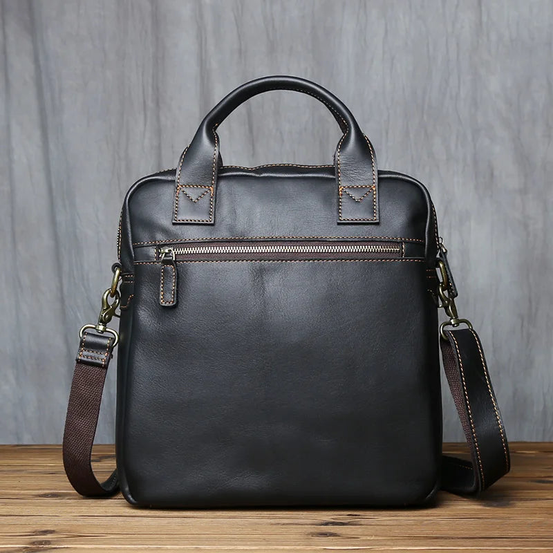 NZPJ New Retro Leather Men's Handbag Top Layer Cowhide Vertical Single Shoulder Messenger Bag Postman Briefcase Computer Bag