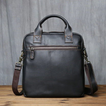 NZPJ New Retro Leather Men's Handbag Top Layer Cowhide Vertical Single Shoulder Messenger Bag Postman Briefcase Computer Bag