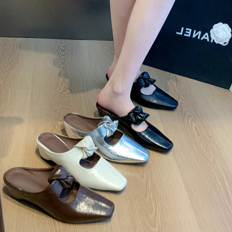 Women Heeled Sandals Slingback Mules Leather Shoes Summer Slippers 2026 Luxury Mary Jane Shoes Comfort Flip Flops Mujer Slides