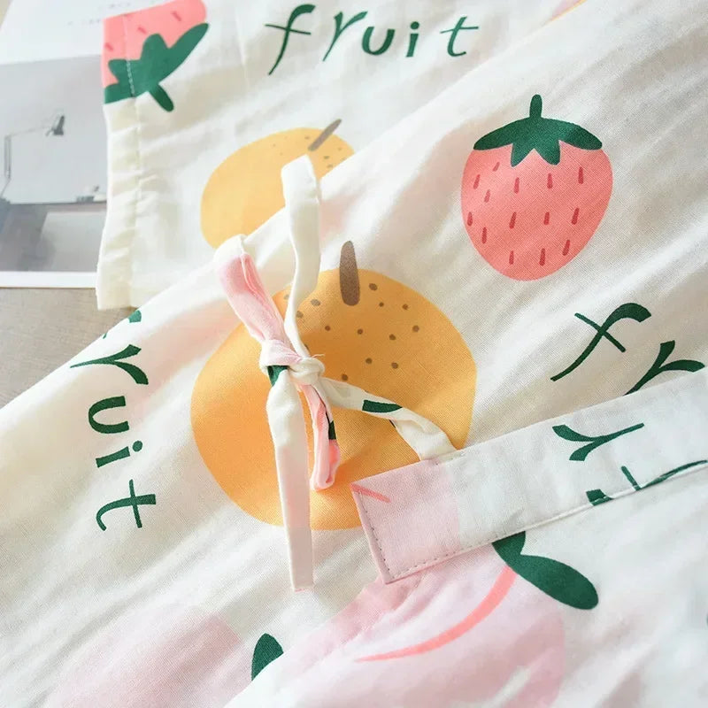 2026 new seven-sleeve Japanese-style kimono pajamas set female spring and autumn 100% cotton gauze home clothes cute sweet two-p