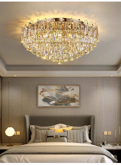 Modern Crystal Pendant Luxury Ceiling Chandelier LED Hanging Lamp for Living Dining Room Bedroom Home Decor Gold Luster Lighting