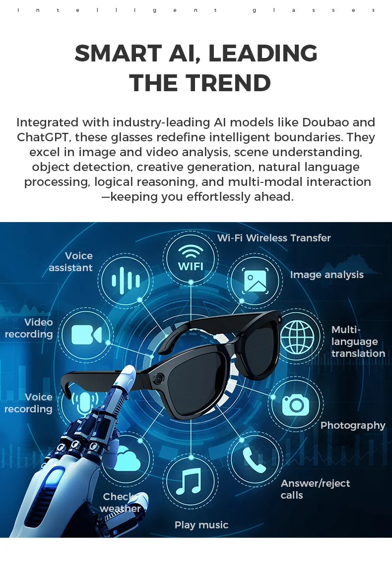 M01 Smart Glasses Video Recording Camera Sunglasses AI Translation Technological Gadgets Sports VR Headphones for Man Woman 2026