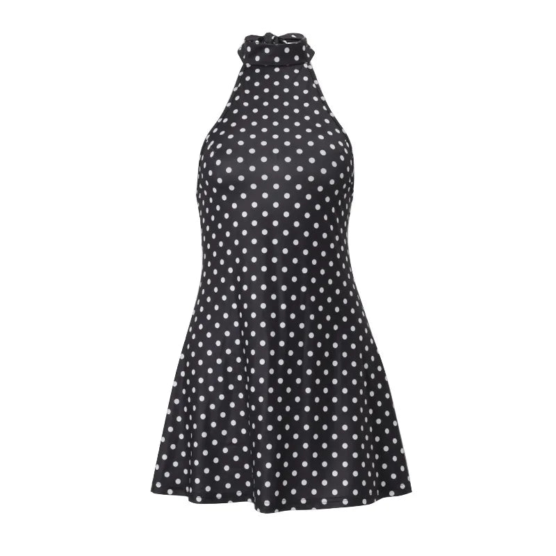 Elegant Off-Shoulder Polka Dot Mini Dress Women's Sleeveless Backless High Waist Y2K Summer Fashion Club Party Gown