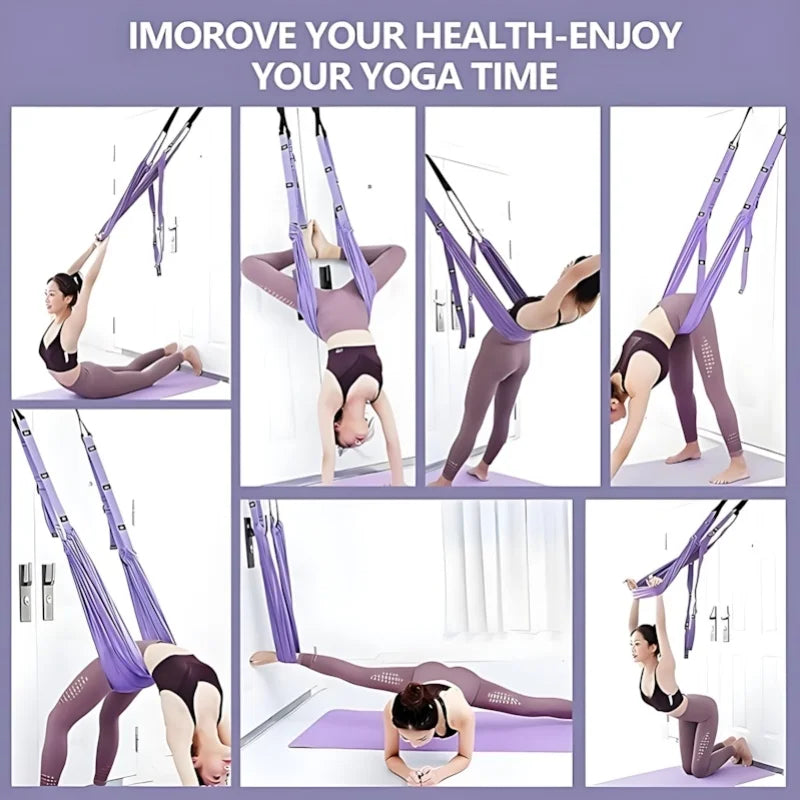 Luxury Purple Aerial Yoga Rope - Soft Fabric+Stable Support, Home Workout Safety, Single Piece