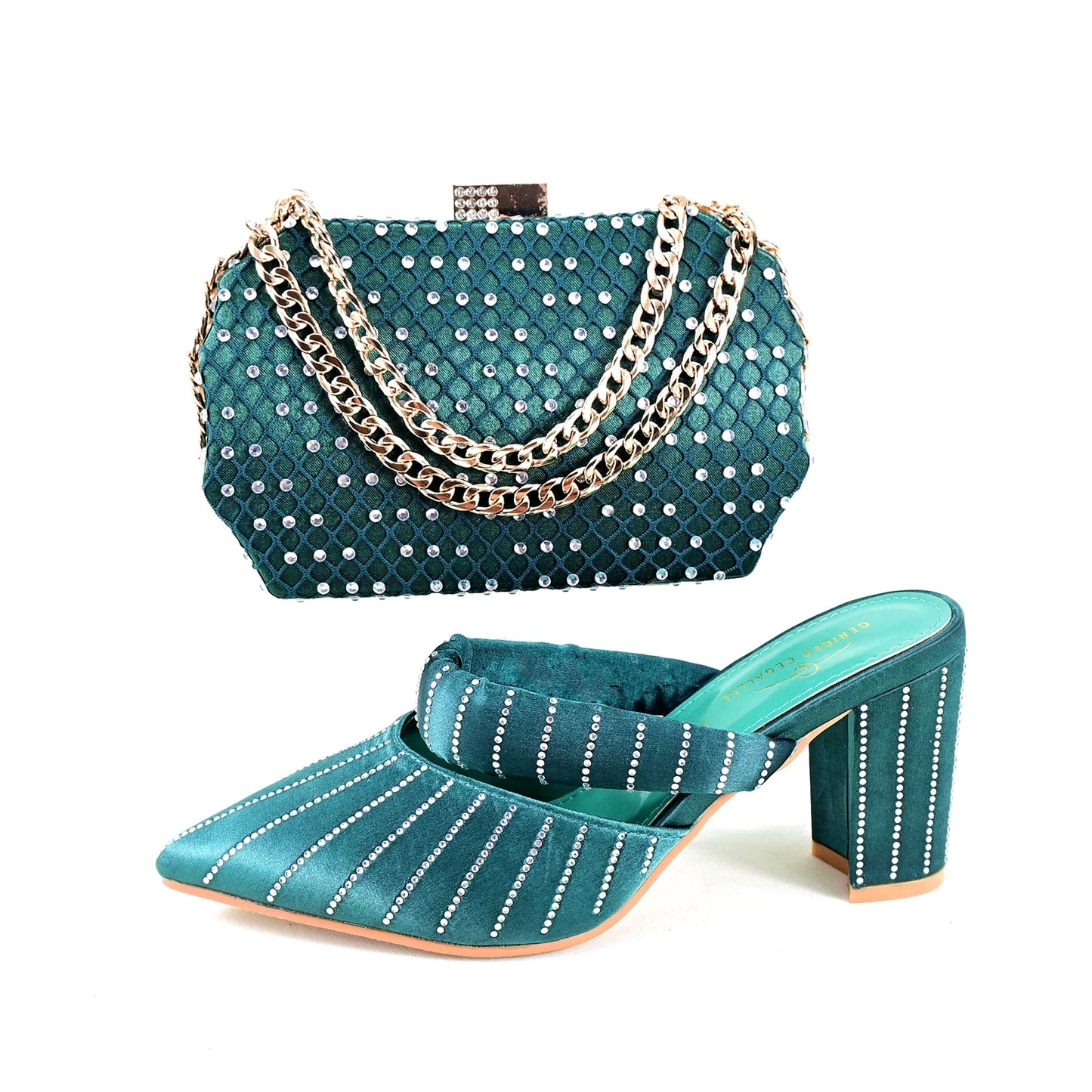 2024 Newest Hot Selling Gold Color Platform Design Peep Toe Ladies Shoes Matching Bag Set For Mature Women Party Pump  TR1-2