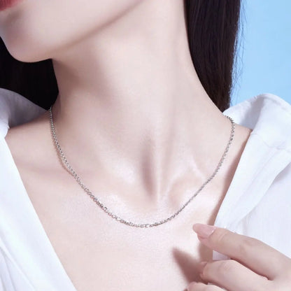 PT950 Platinum O-Chain Necklace Women Plain Chain Moissanite Collarbone Jewelry Gift for Girlfriend