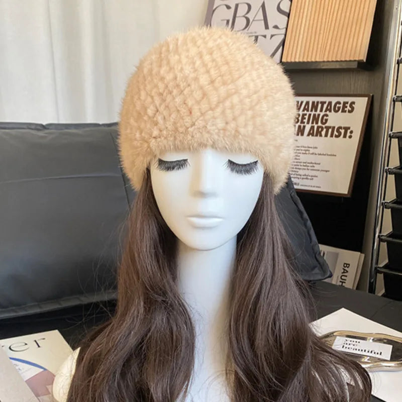 Mink Fur Scarf Fashion Neck Warmer For Women Warm Double-Sided Knitted Elastic Fur Headband Thick Warm Lady Fur Ring scarves