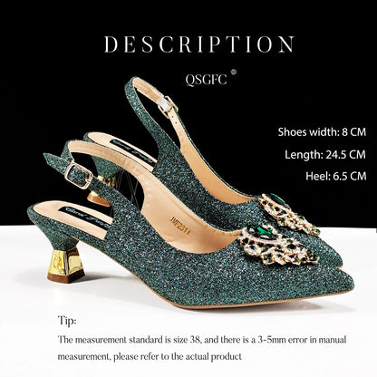 Hot Selling Elegant Noble Colorful Rhinestone Design White Color Party Wedding Pointed Toe High Heel Women Shoes and Bag Set