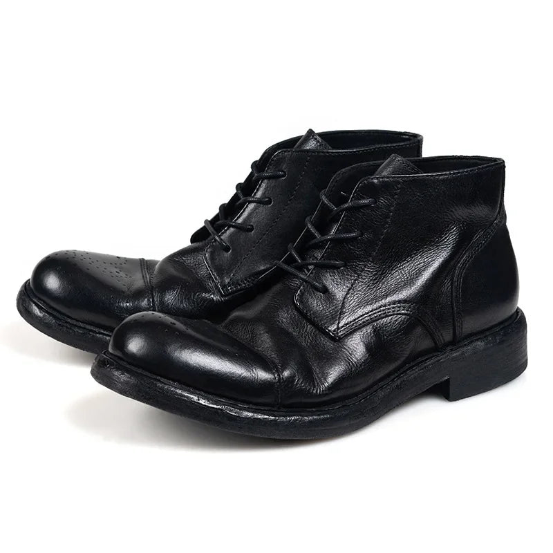 Luxury Top Quality Goodyear Cow Leather Men Boots Autumn Winter Vintage British Tooling Men Shoes Military Motorcycle Boots