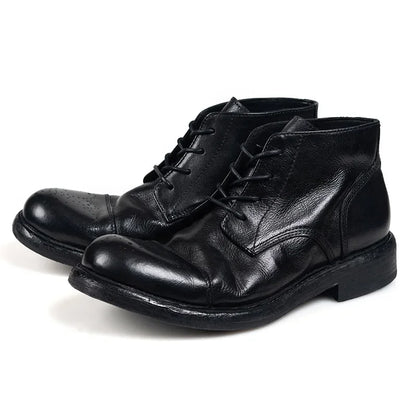 Luxury Top Quality Goodyear Cow Leather Men Boots Autumn Winter Vintage British Tooling Men Shoes Military Motorcycle Boots