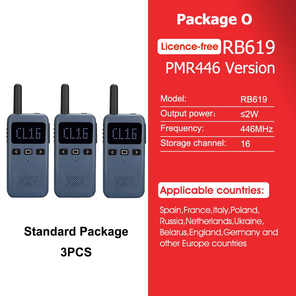 Retevis RB619 Mini Walkie Talkie PMR446/FRS 1650mAh Portable Long Range Two Way Radio Type-C Programmable for Restaurants Hotels