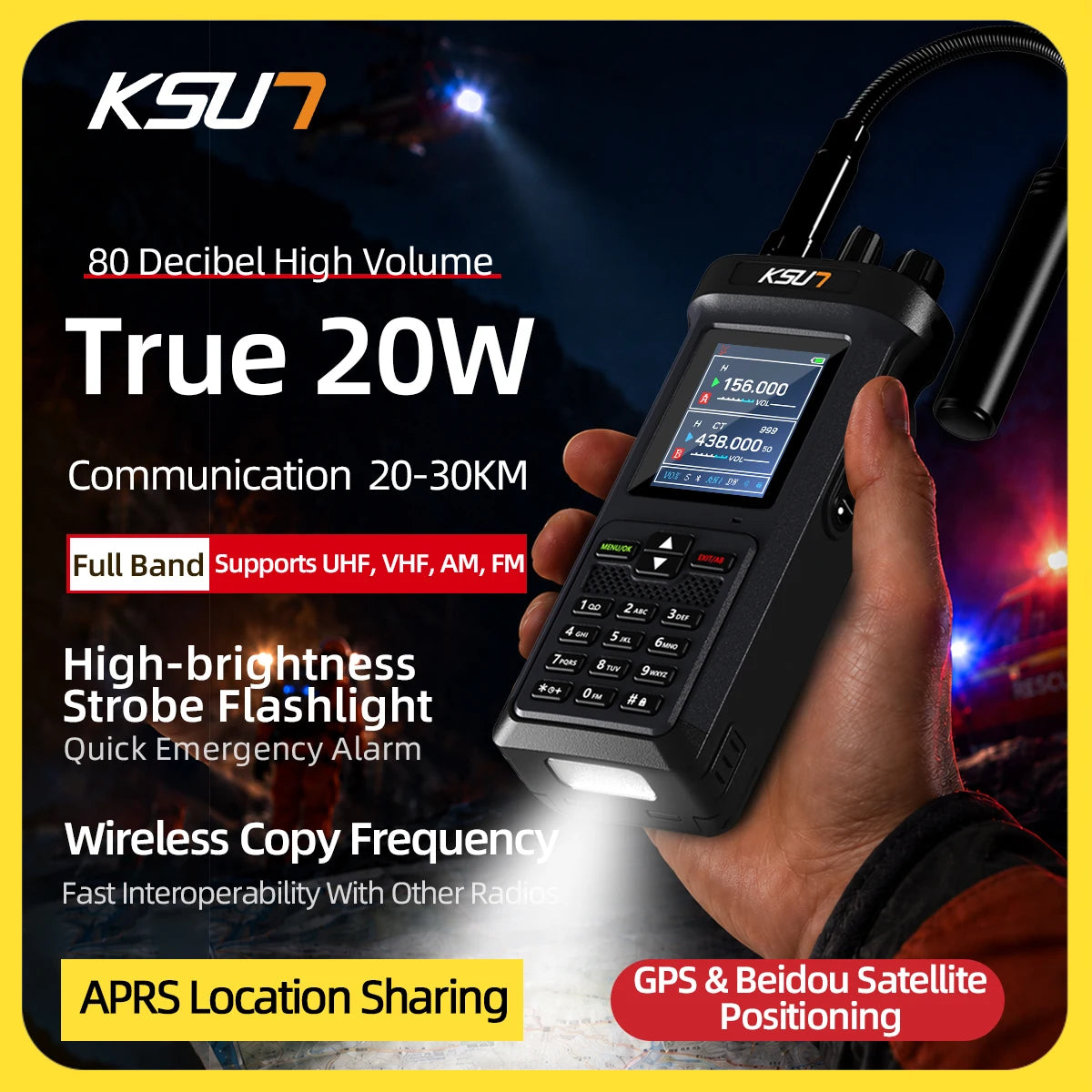 KSUN UV122D Walkie Talkie 20W high power AM FM Long Range Two Way Radio Supports Type-C fast charging ham radio Walkie Talkie