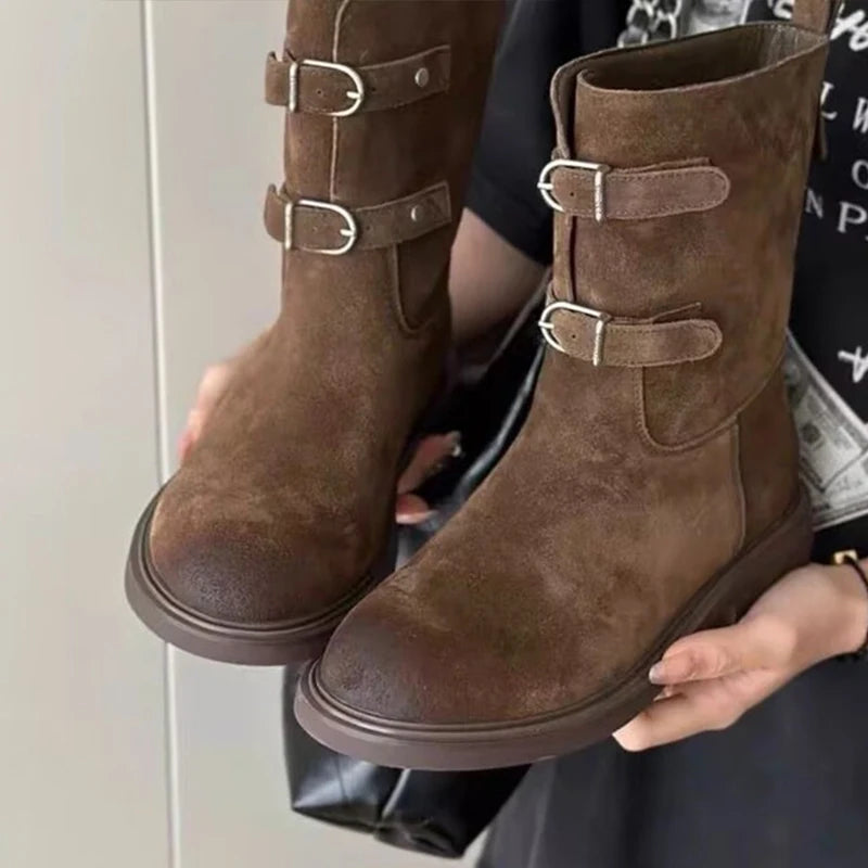 Women's Boots Fashion Women Heeled Winter Boots Elegant Woman Suede Snow Boots Designer 2025 Warm Botas Walking Female Zapatos