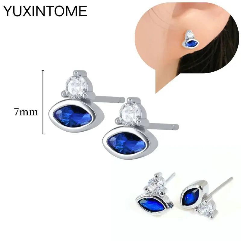925 Sterling Silver Needle Dark Blue Crystal Silver Earrings Women's Exquisite Heart Blue Pendant Hoop Earrings Luxury Jewelry