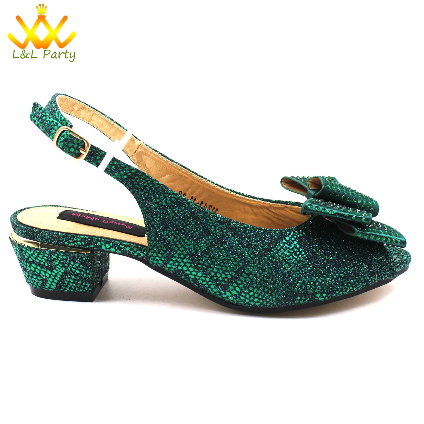 Pink New Arrivals Nigerian Women Shoes and Bag Set Italian Design Low Heels with Crystal Peep Toe Sandals for Party