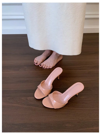 Women Slippers Sandals Fashion Round Open Toe Thin High Heels Mule Slides Summer Party Dress Pumps Shoe Comfortable Sandal Mujer