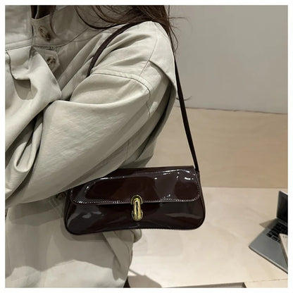 Fashion ladies shiny crossbody bag stylish elegant shoulder bag wine red small underarm bag versatile solid color clutch bag