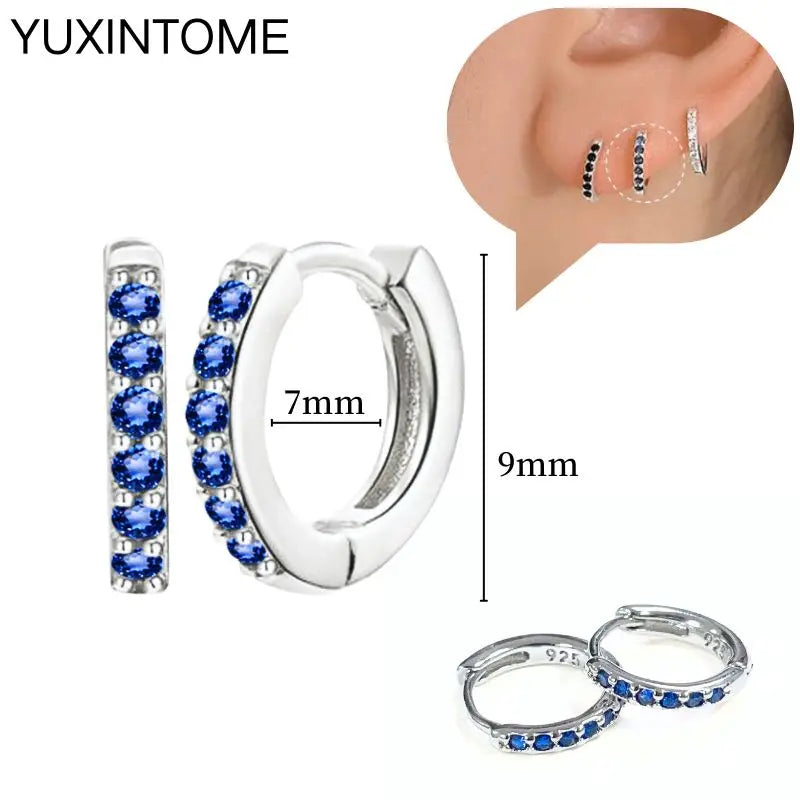925 Sterling Silver Needle Dark Blue Crystal Silver Earrings Women's Exquisite Heart Blue Pendant Hoop Earrings Luxury Jewelry
