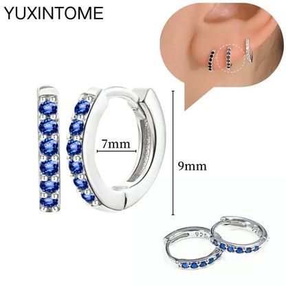 925 Sterling Silver Needle Dark Blue Crystal Silver Earrings Women's Exquisite Heart Blue Pendant Hoop Earrings Luxury Jewelry