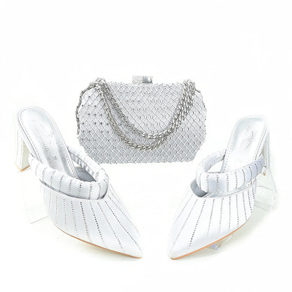2024 Newest Hot Selling Gold Color Platform Design Peep Toe Ladies Shoes Matching Bag Set For Mature Women Party Pump  TR1-2