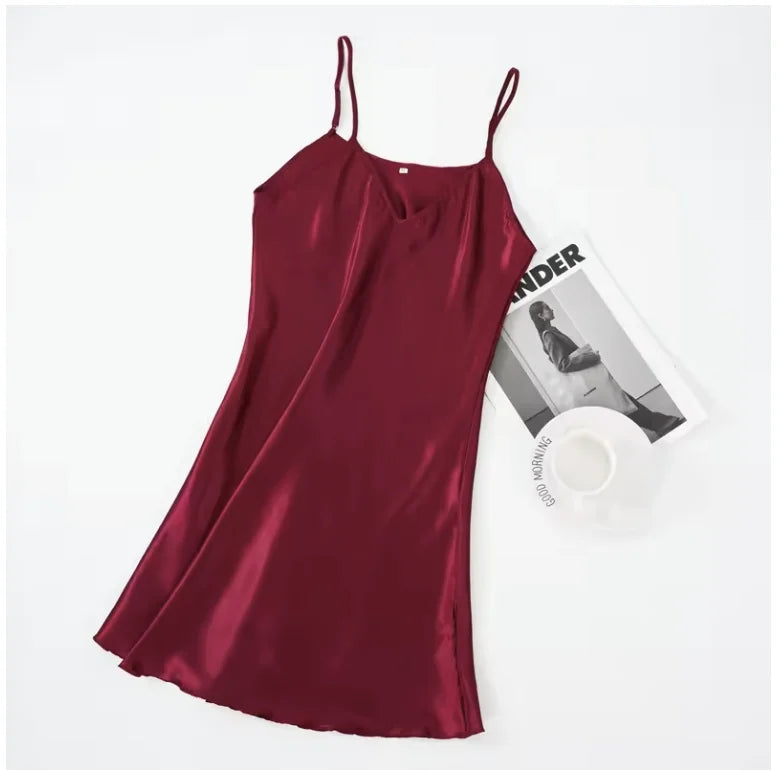 Women's Sexy Silk Satin Night Dress Sleeveless Nighties V-neck Nightgown Nightdress Plus Size Sleepwear Nightwear
