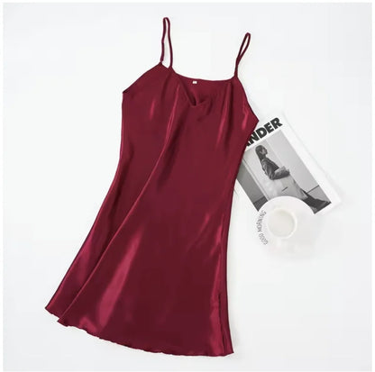 Women's Sexy Silk Satin Night Dress Sleeveless Nighties V-neck Nightgown Nightdress Plus Size Sleepwear Nightwear