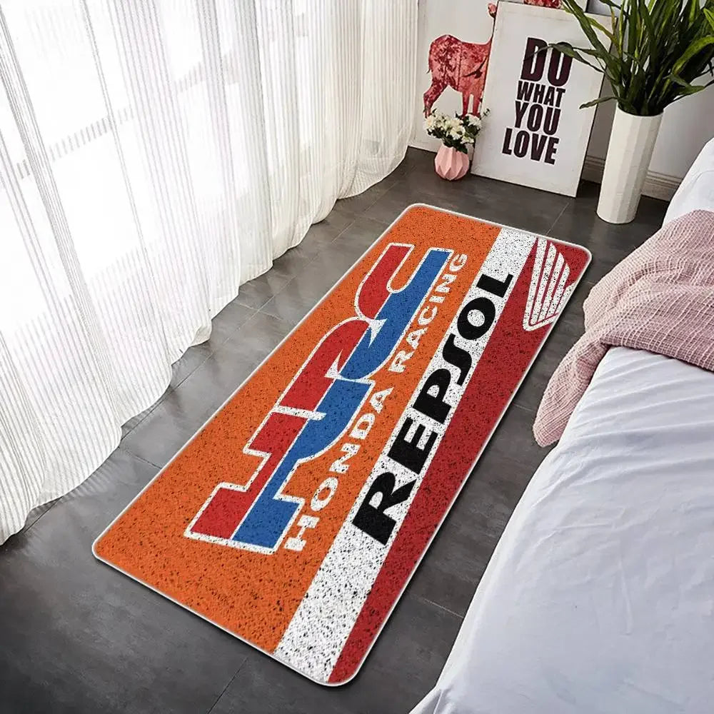 Racing Motorcycle Floor Mat, Non-Slip Dart Mat for Garage, Honda Style Motorcycle Show Carpet, Washable Anti-Slip Rug for Motocr