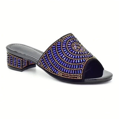 New Arrival African Women Wedding Shoes Bride Shoes Luxury Elegant Low Heels Rhinestone Lady Slippers Sandals Nigerian Pumps