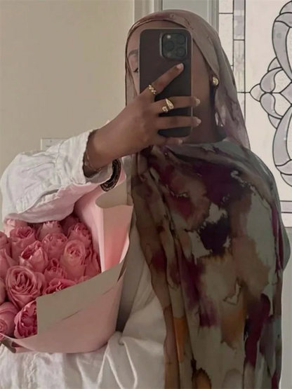 1Pcs Watercolor Print Lady Hijab Women Bohemian Soft Islam Ramadan Muslim Hijabs Foulard Femme Shawl Wrap Scarf Headscarf