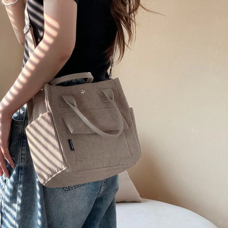 Large Capacity Corduroy Tote Bags for Work Commuting Carrying Bag College Style Student Outfit Book Shoulder Bag Shopping Bag