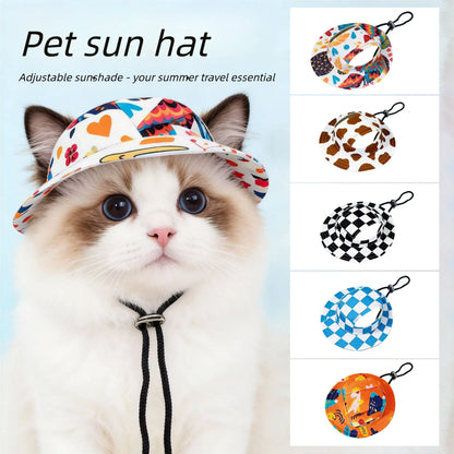 Adjustable Dog Hat Cute Print Cap for Puppies and Small Breeds, Pet Sun Protection Hat for Walking Outdoor Activities